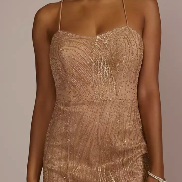 Metallic Gold Sequined Sheath with Slit - Picture 3 of 5